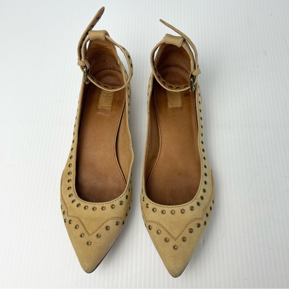 Frye Tan Leather Sienna Studded Pointed Flats - Picture 5 of 16